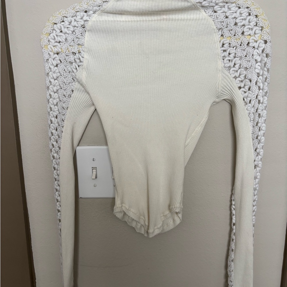 Free People Cream Long Sleeve Top